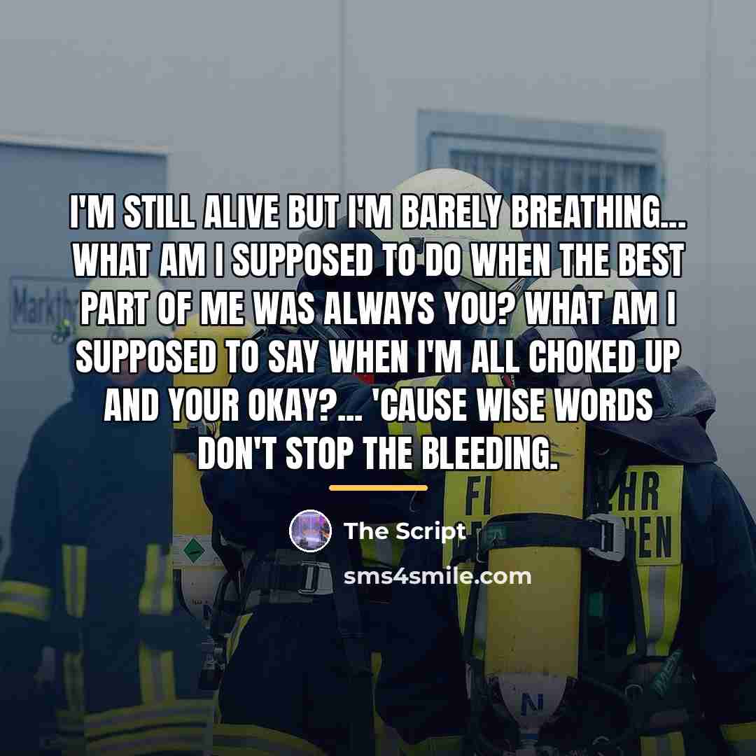 “I'm still alive but I'm barely breathing... What am I…” quote by The Script