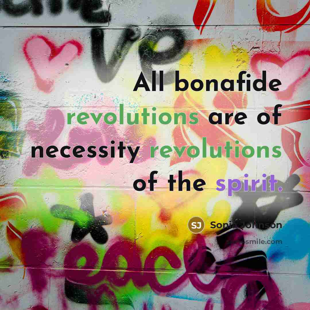 “All bonafide revolutions are of necessity revolutions of the spirit.…” quote by Sonia Johnson