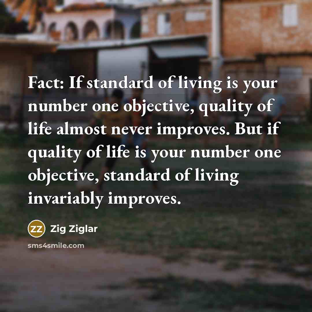 “Fact: If standard of living is your number one objective,…” quote by Zig Ziglar