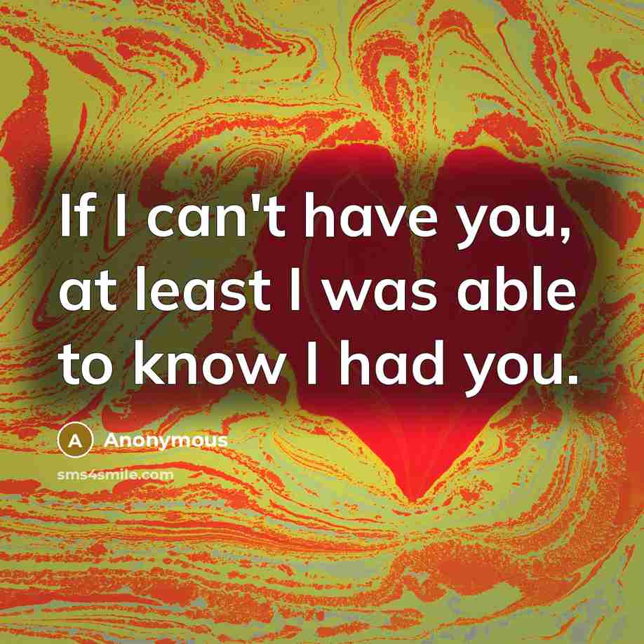 “If I can't have you, at least I was able to know I had you.” quote by Anonymous