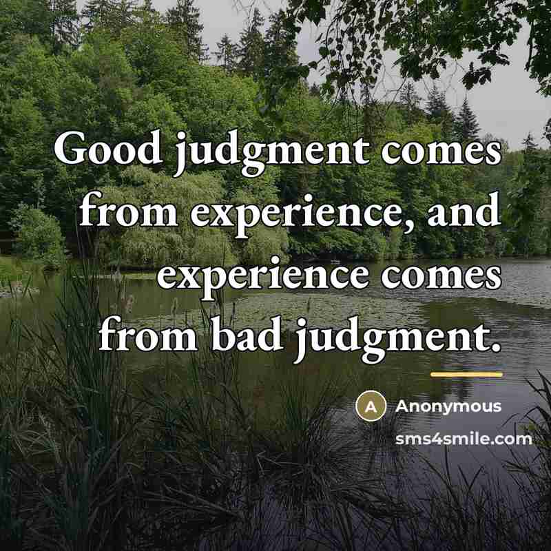 “Good judgment comes from experience, and experience comes from bad…” quote by Anonymous