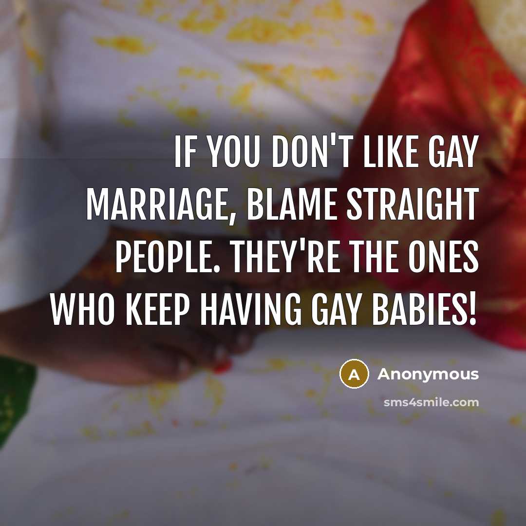 “If you don't like gay marriage, blame straight people. They're…” quote by Anonymous