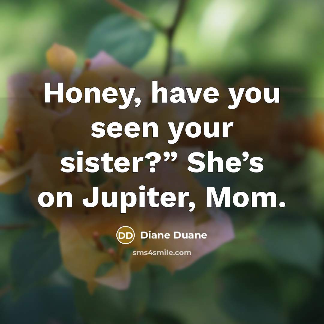 “Honey, have you seen your sister?” She’s on Jupiter, Mom.…” quote by Diane Duane
