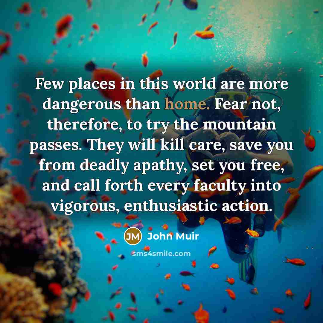 “Few places in this world are more dangerous than home.…” quote by John Muir