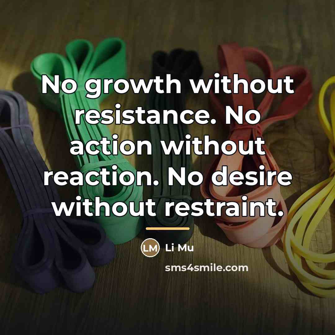 “No growth without resistance. No action without reaction. No desire…” quote by Li Mu