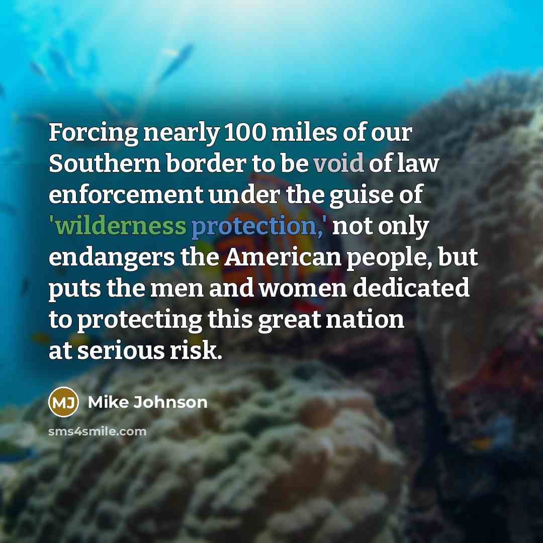 “Forcing nearly 100 miles of our Southern border to be…” quote by Mike Johnson