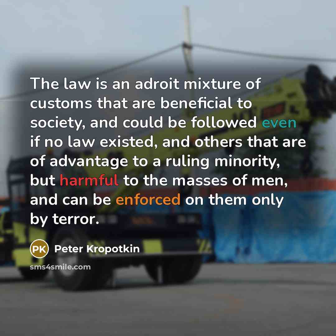 “The law is an adroit mixture of customs that are…” quote by Peter Kropotkin
