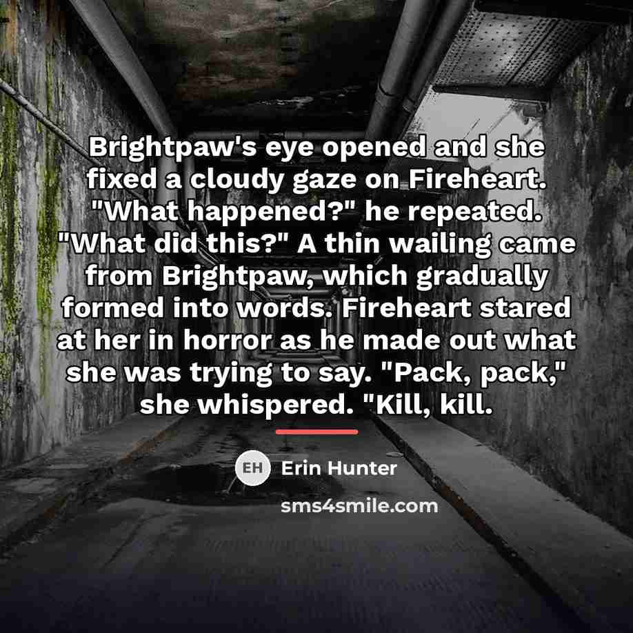 “Brightpaw's eye opened and she fixed a cloudy gaze on…” quote by Erin Hunter