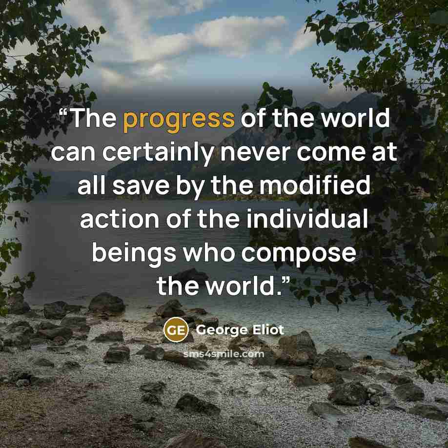 “The progress of the world can certainly never come at all save by the modified action of the individual beings who compose the world.” quote by George Eliot