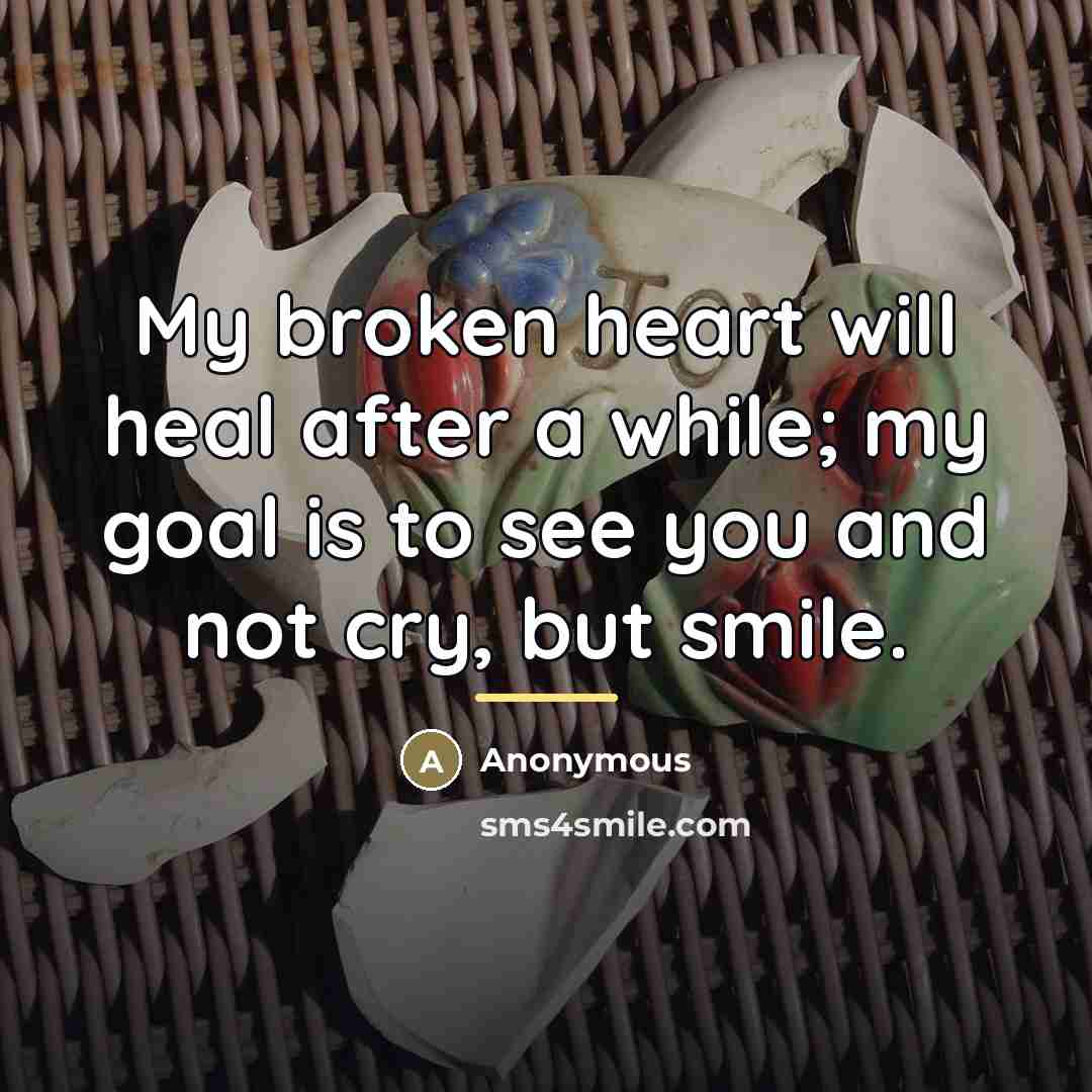 “My broken heart will heal after a while; my goal…” quote by Anonymous