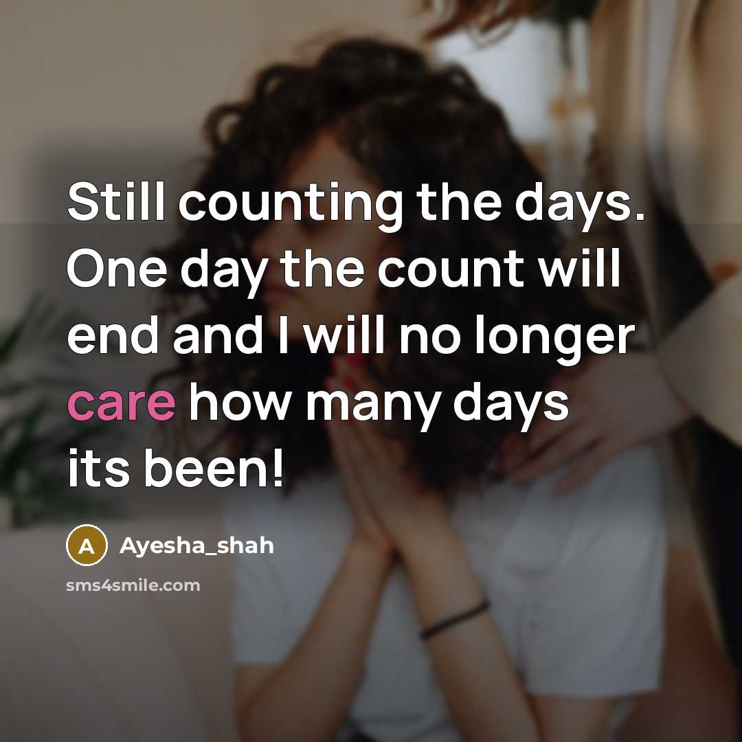 “Still counting the days. One day the count will end and I will no longer care how many days its been!” quote by Ayesha_Shah
