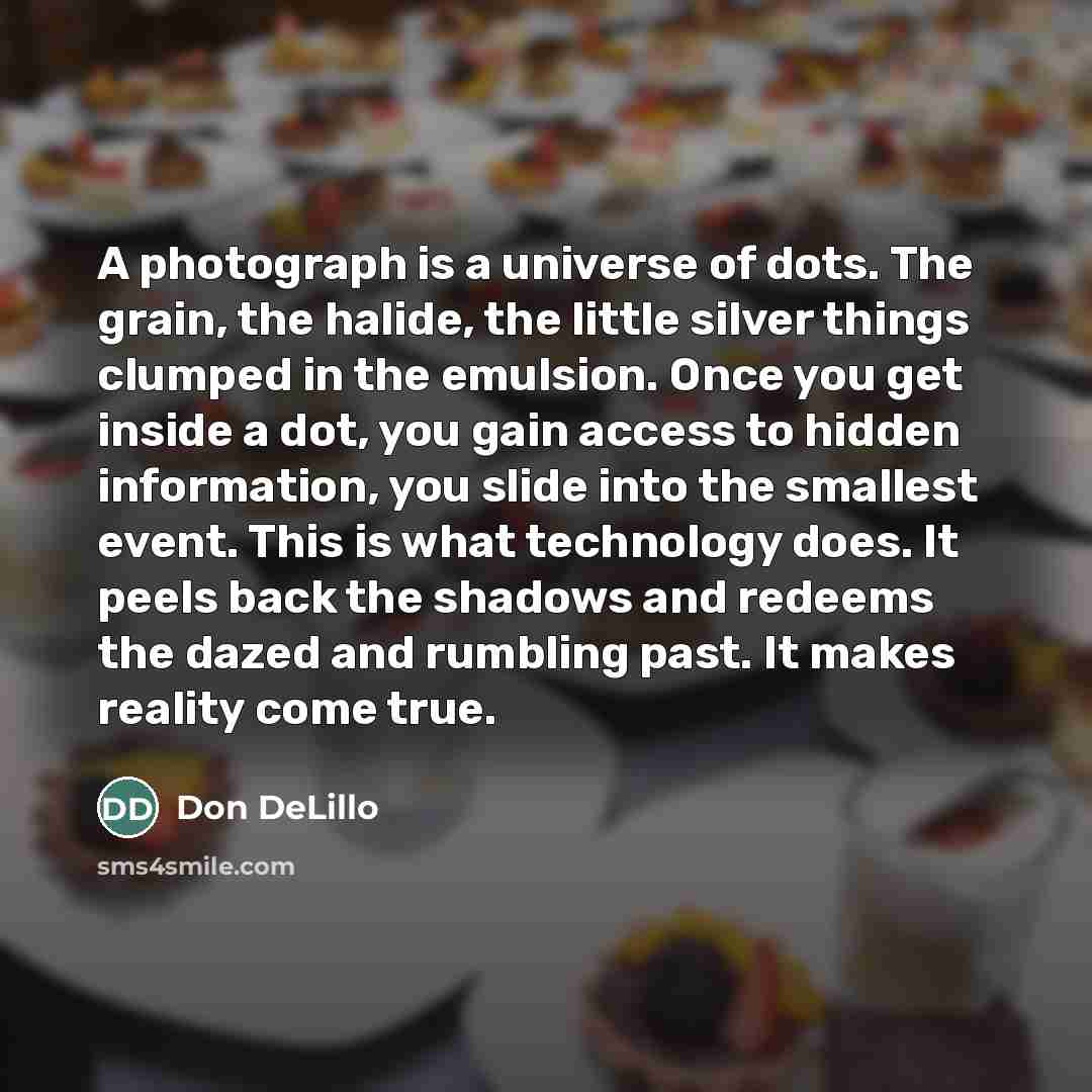“A photograph is a universe of dots. The grain, the…” quote by Don DeLillo