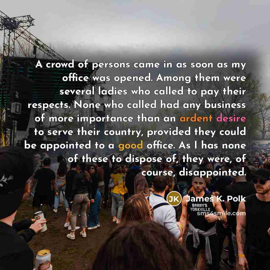 “A crowd of persons came in as soon as my…” quote by James K. Polk