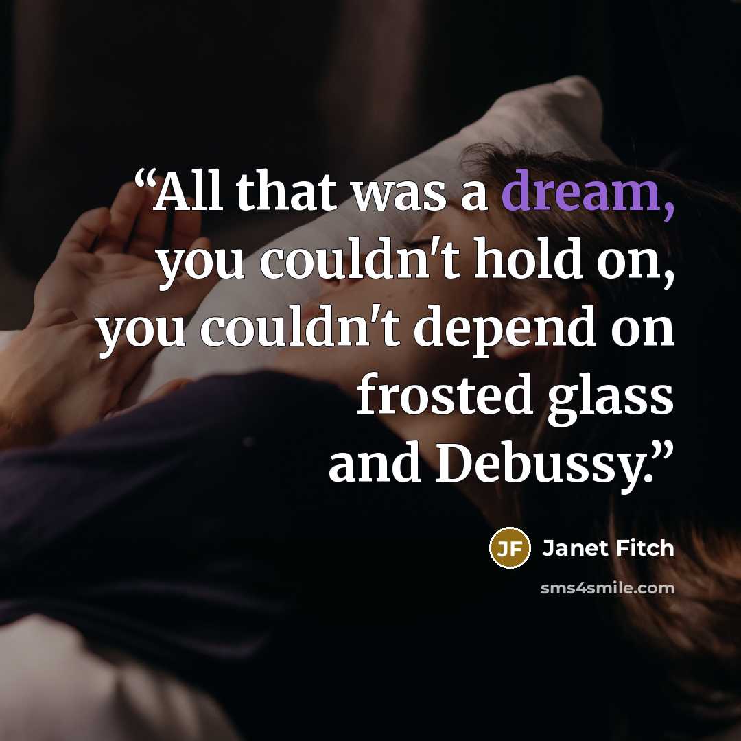 “All that was a dream, you couldn't hold on, you couldn't depend on frosted glass and Debussy.” quote by Janet Fitch