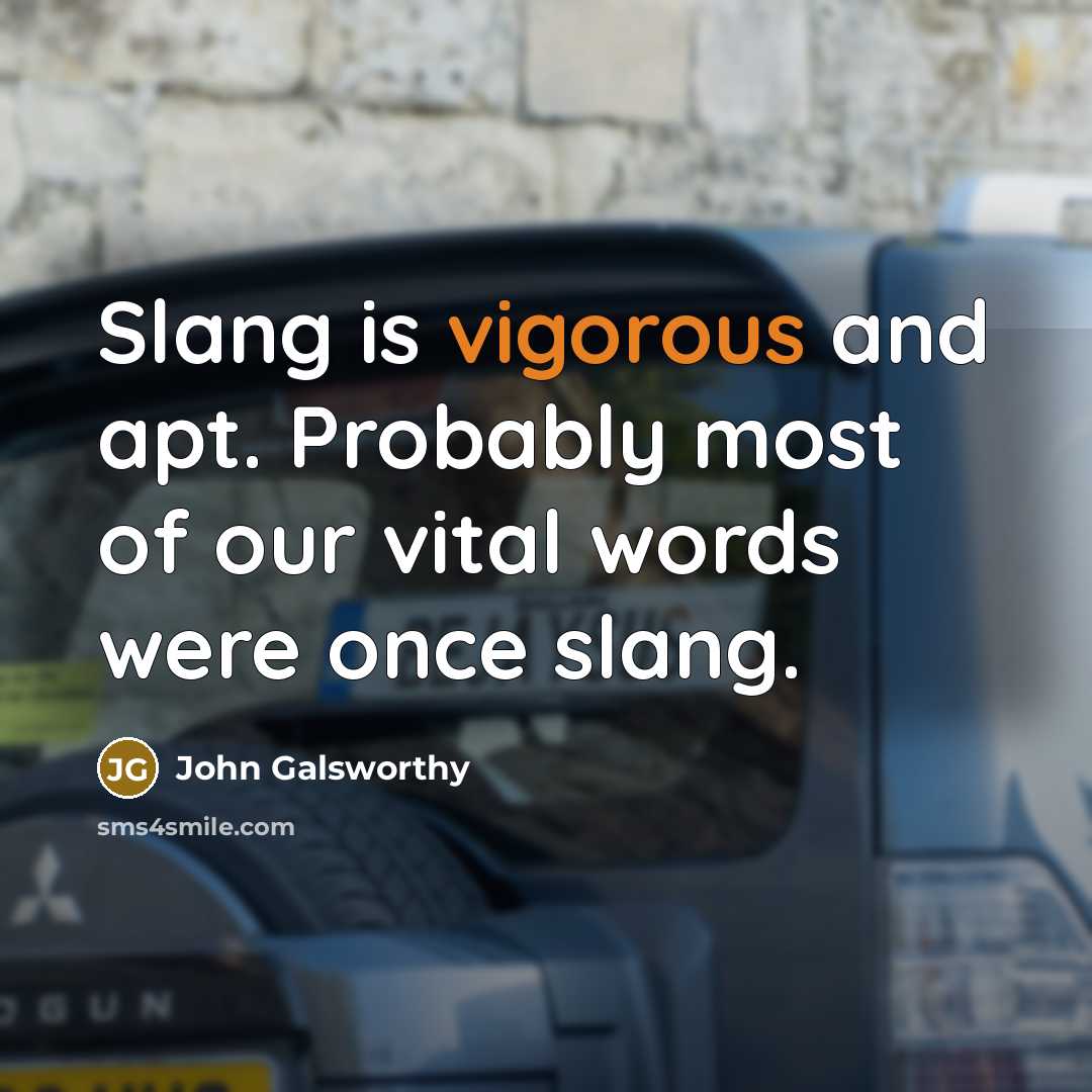 “Slang is vigorous and apt. Probably most of our vital…” quote by John Galsworthy