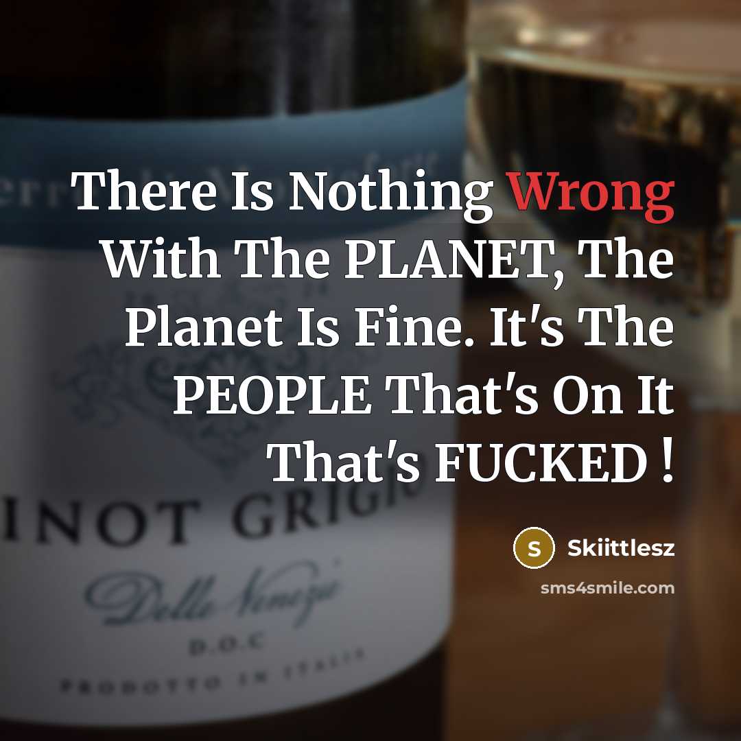 “There Is Nothing Wrong With The PLANET, The Planet Is Fine. It's The PEOPLE That's On It That's FUCKED !” quote by Skiittlesz
