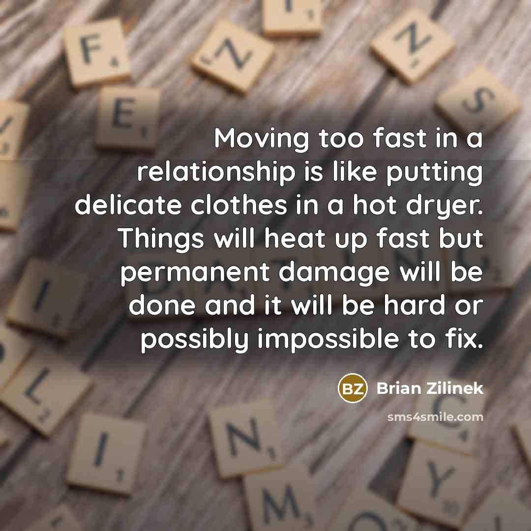 “Moving too fast in a relationship is like putting delicate…” quote by Brian Zilinek