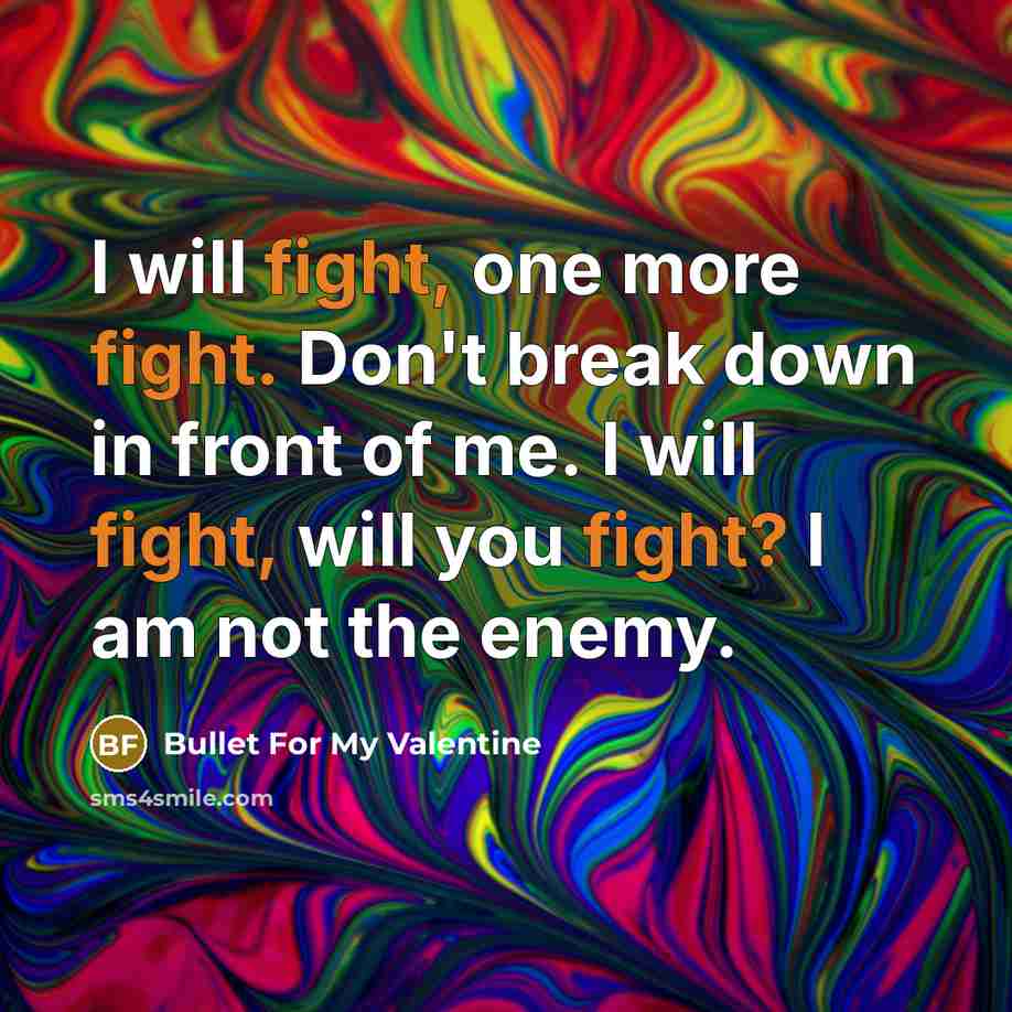 “I will fight, one more fight. Don't break down in…” quote by Bullet For My Valentine