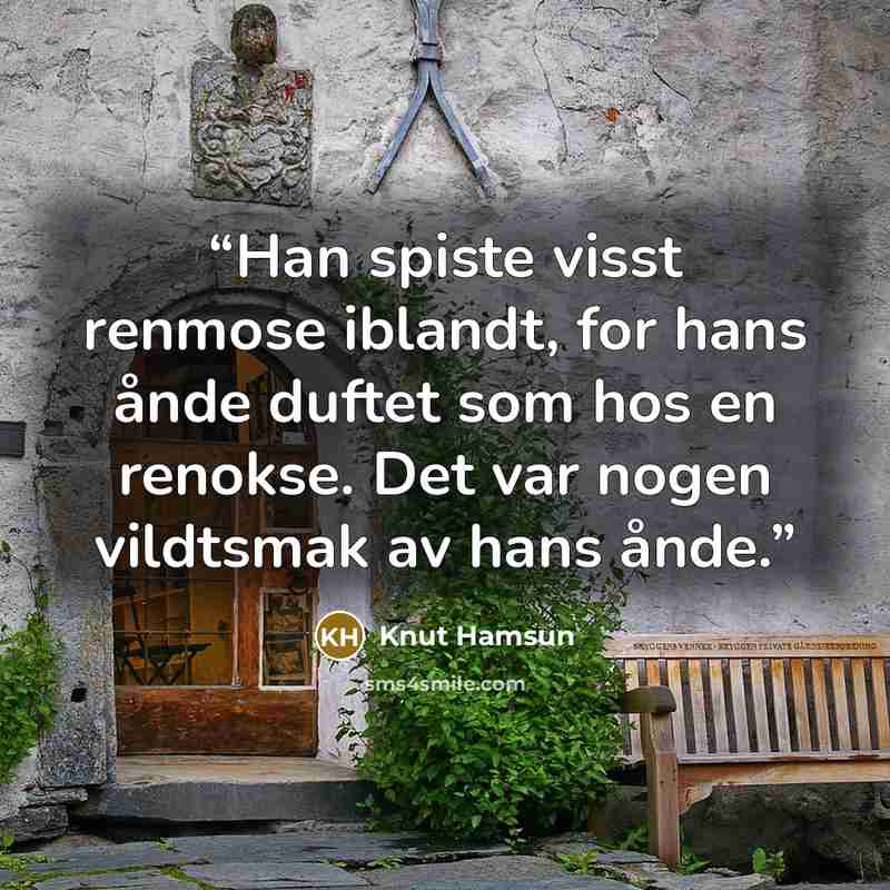“Han spiste visst renmose iblandt, for hans ånde duftet som hos en renokse. Det var nogen vildtsmak av hans ånde.” quote by Knut Hamsun