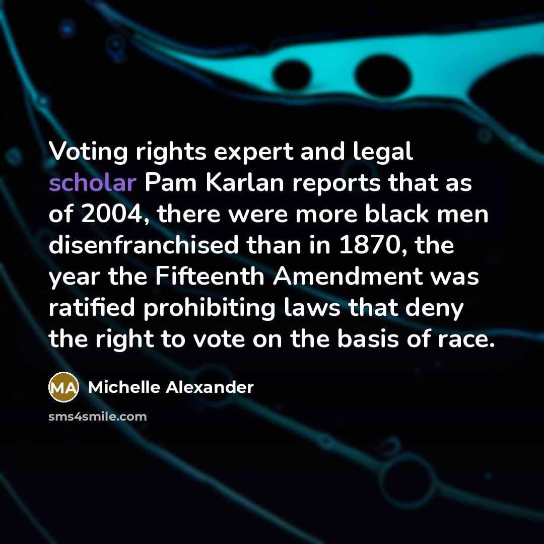 “Voting rights expert and legal scholar Pam Karlan reports that…” quote by Michelle Alexander