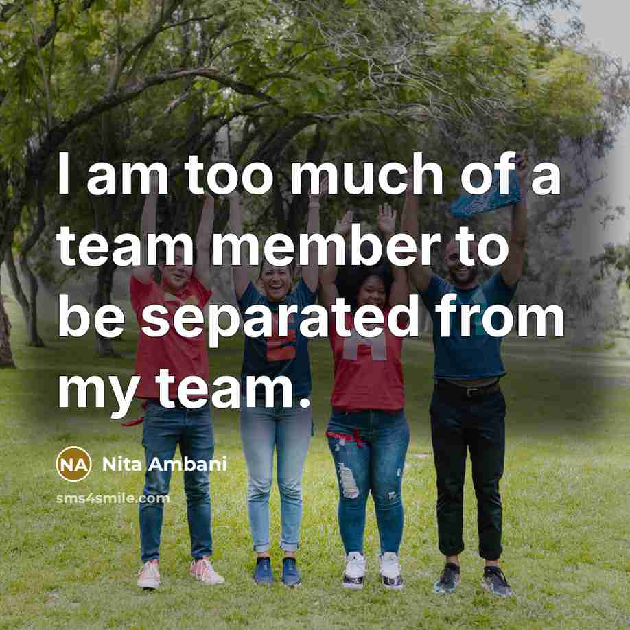“I am too much of a team member to be…” quote by Nita Ambani