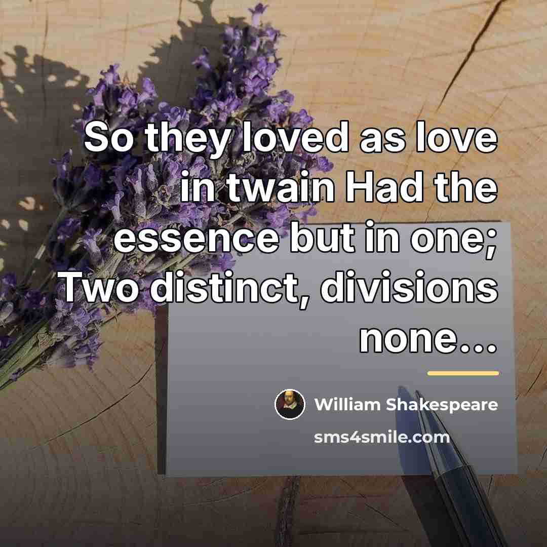 “So they loved as love in twain Had the essence…” quote by William Shakespeare