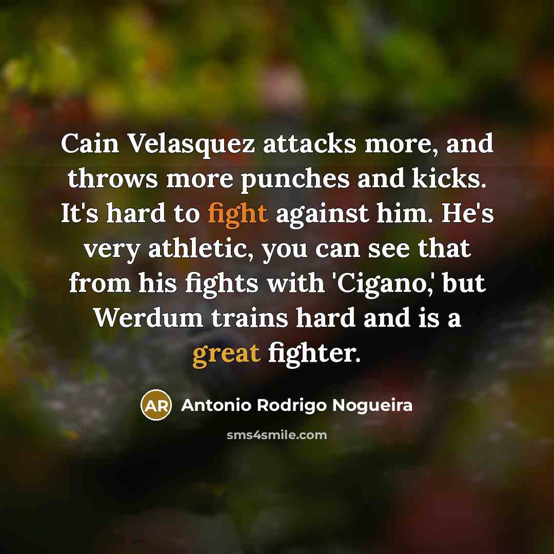 “Cain Velasquez attacks more, and throws more punches and kicks.…” quote by Antonio Rodrigo Nogueira