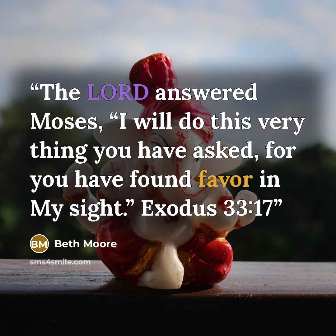 “The LORD answered Moses, “I will do this very thing you have asked, for you have found favor in My sight.” Exodus 33:17” quote by Beth Moore