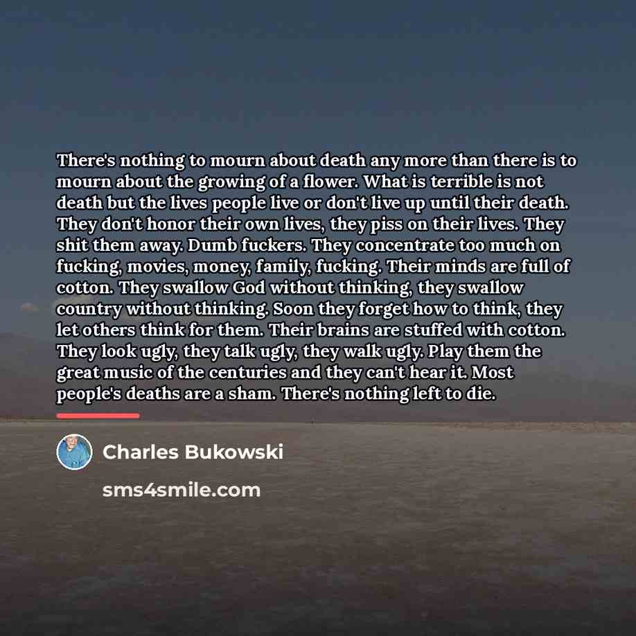 “There's nothing to mourn about death any more than there…” quote by Charles Bukowski