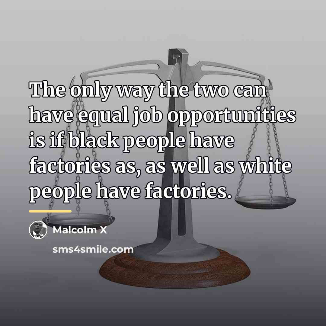 “The only way the two can have equal job opportunities…” quote by Malcolm X