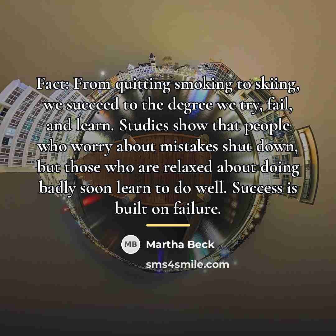 “Fact: From quitting smoking to skiing, we succeed to the…” quote by Martha Beck