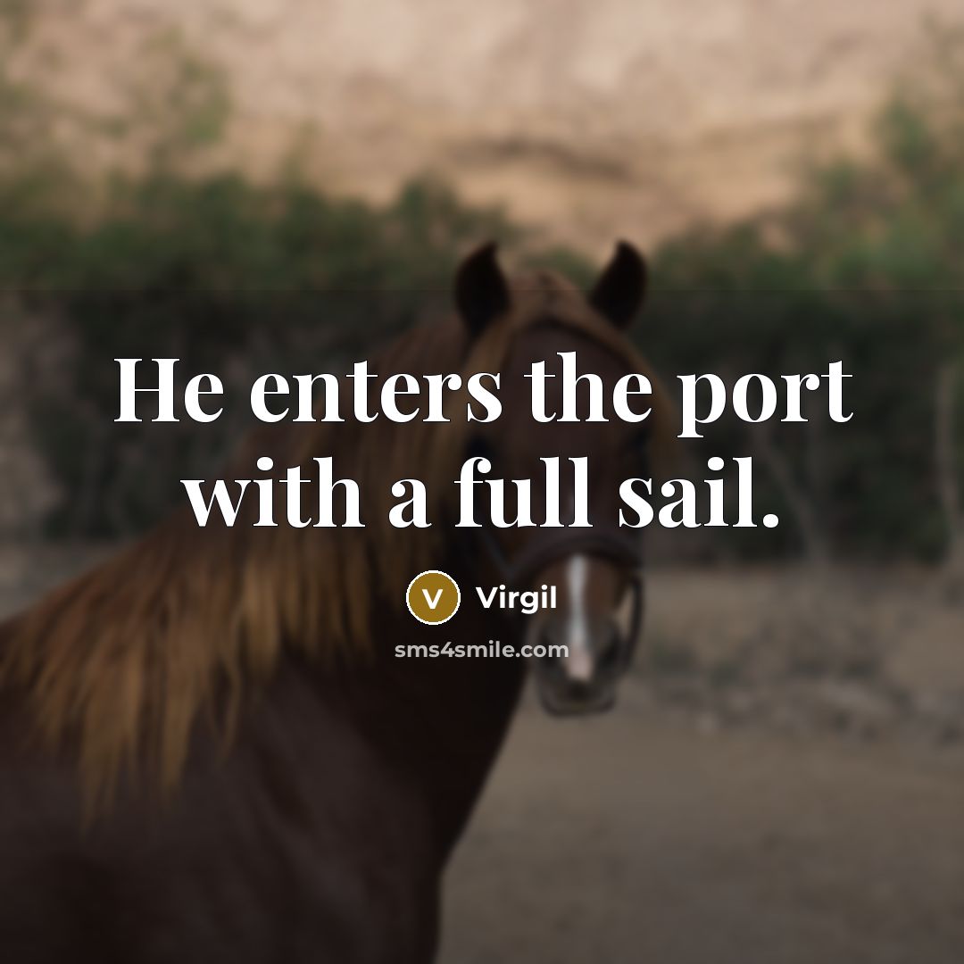 “He enters the port with a full sail.” quote by Virgil