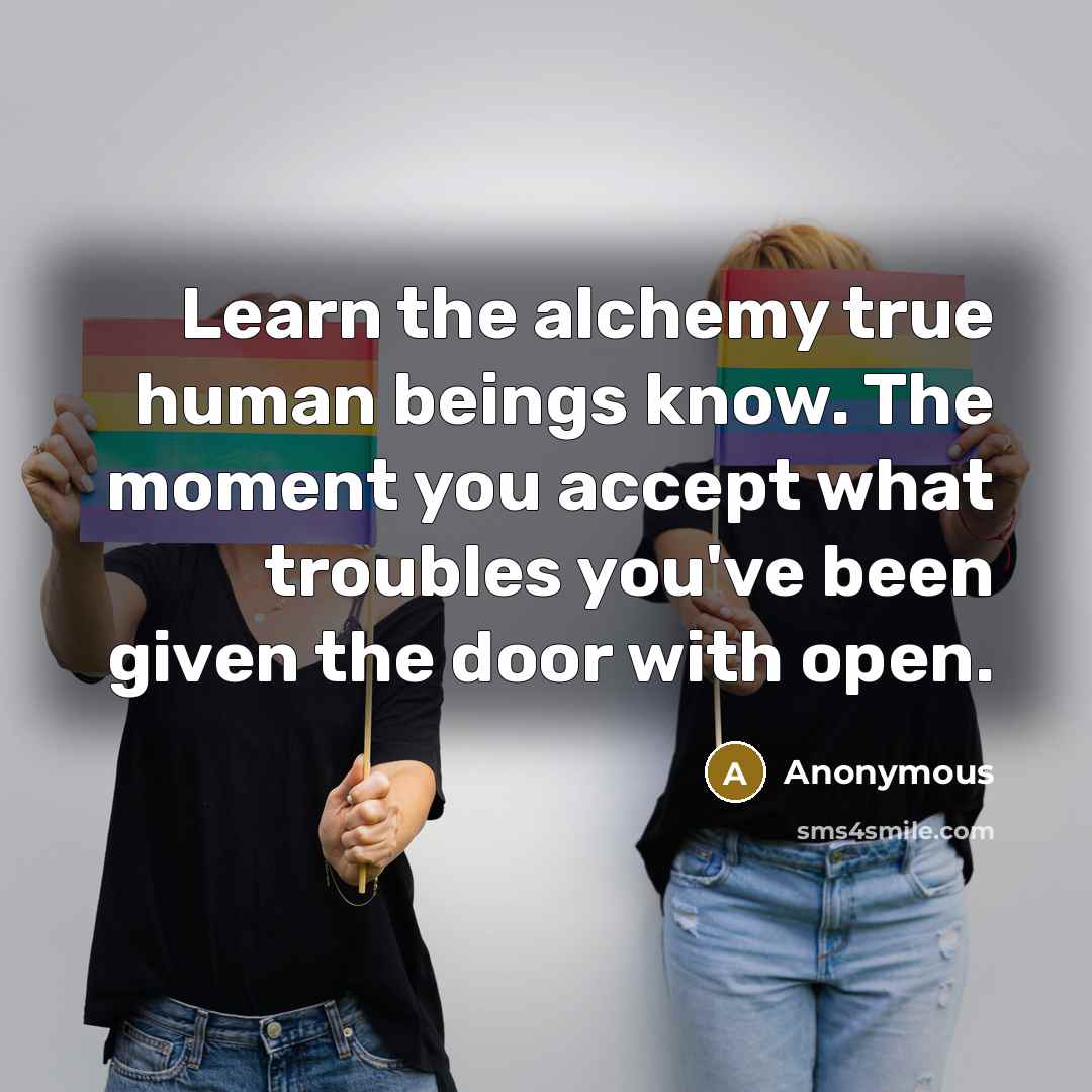 “Learn the alchemy true human beings know. The moment you accept what troubles you've been given the door with open.” quote by Anonymous