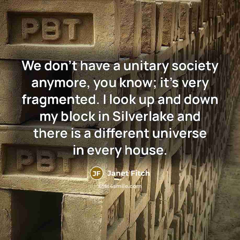 “We don't have a unitary society anymore, you know; it's…” quote by Janet Fitch
