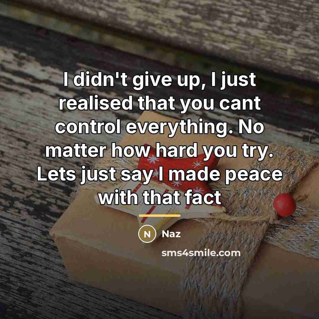 “I didn't give up, I just realised that you cant…” quote by Naz
