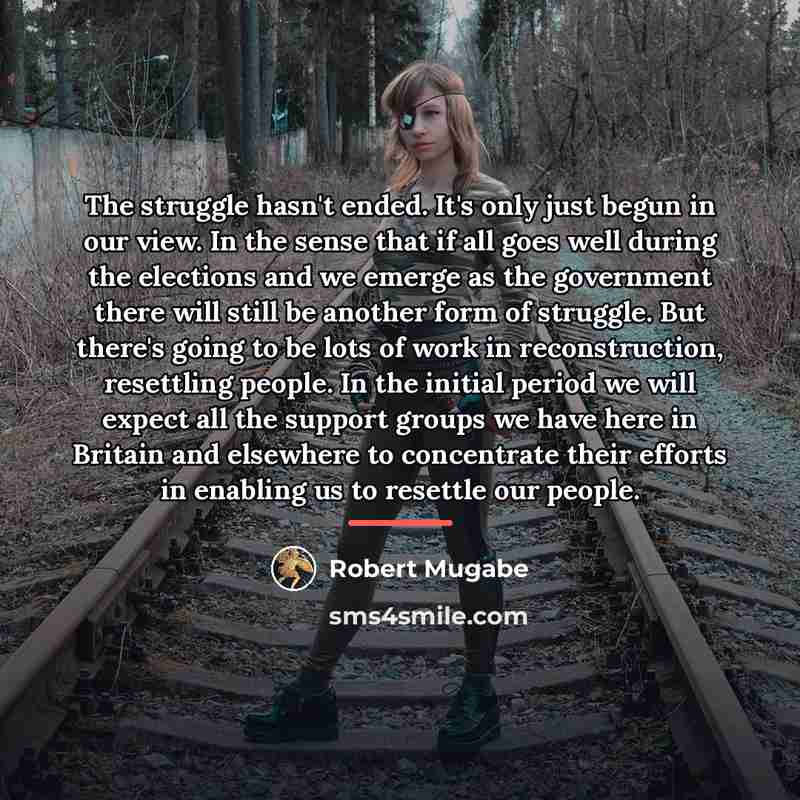 “The struggle hasn't ended. It's only just begun in our…” quote by Robert Mugabe