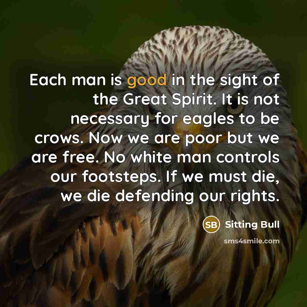 “Each man is good in the sight of the Great…” quote by Sitting Bull