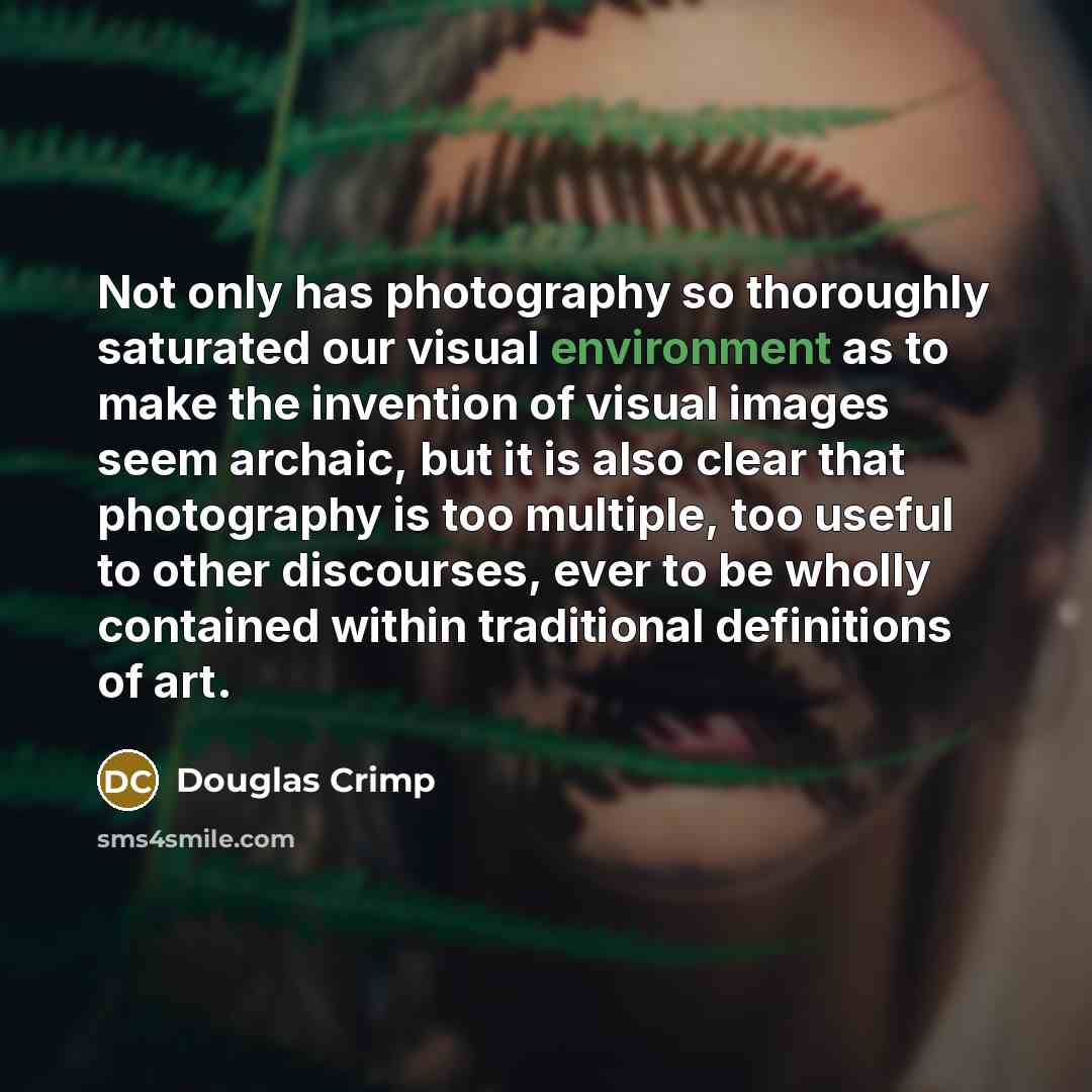 “Not only has photography so thoroughly saturated our visual environment…” quote by Douglas Crimp