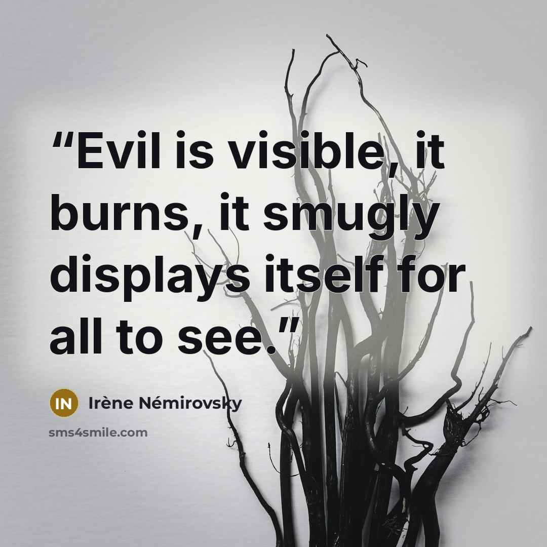 “Evil is visible, it burns, it smugly displays itself for all to see.” quote by Irène Némirovsky