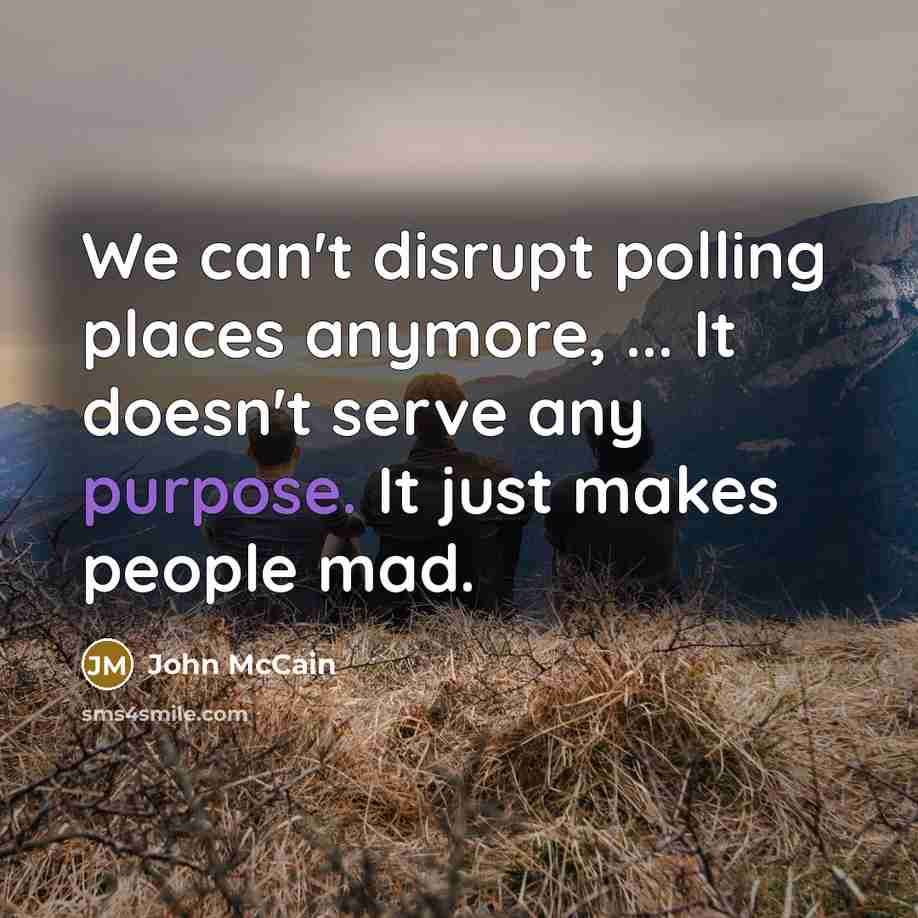“We can't disrupt polling places anymore, ... It doesn't serve any purpose. It just makes people mad.” quote by John McCain