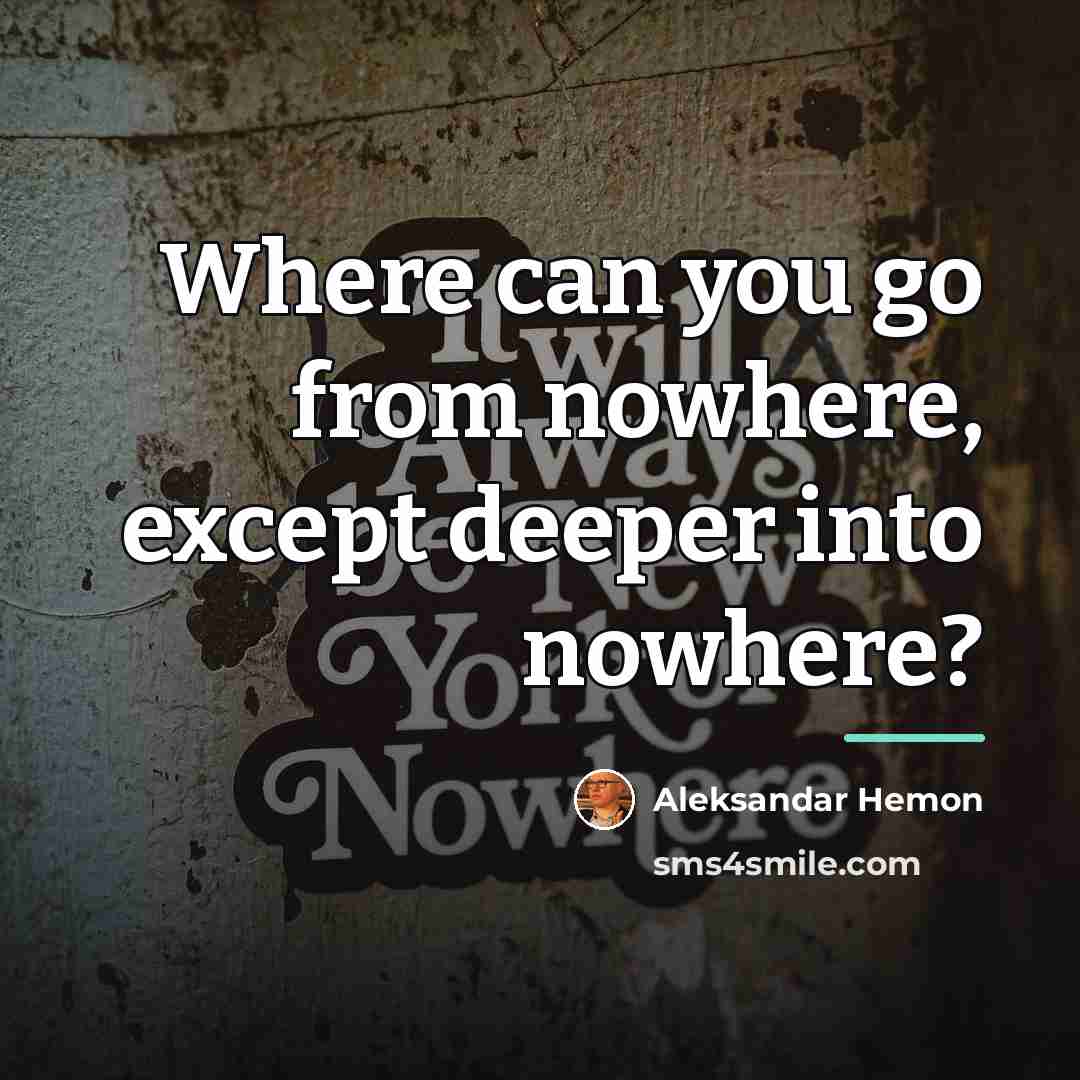 “Where can you go from nowhere, except deeper into nowhere?…” quote by Aleksandar Hemon