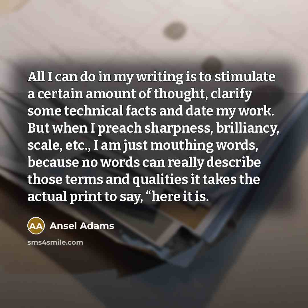 “All I can do in my writing is to stimulate…” quote by Ansel Adams