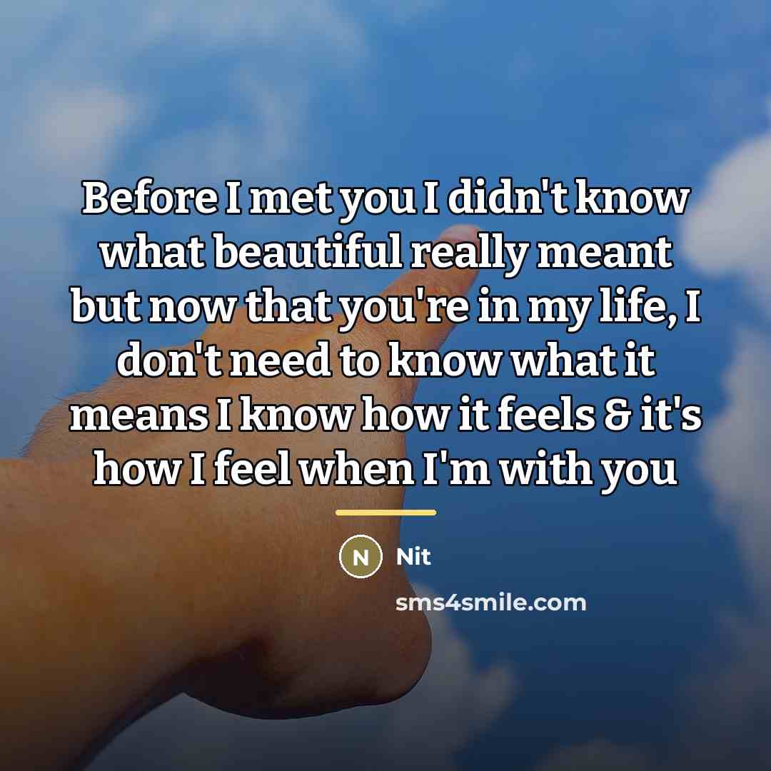 “Before I met you I didn't know what beautiful really…” quote by Nit