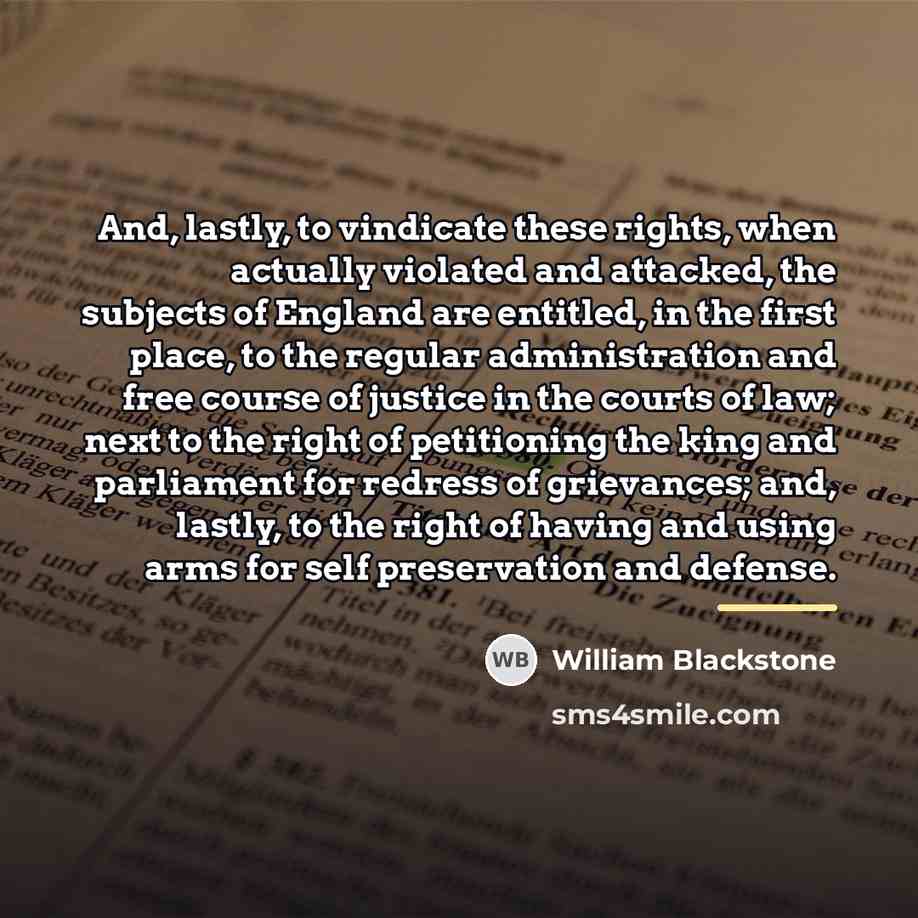“And, lastly, to vindicate these rights, when actually violated and…” quote by William Blackstone