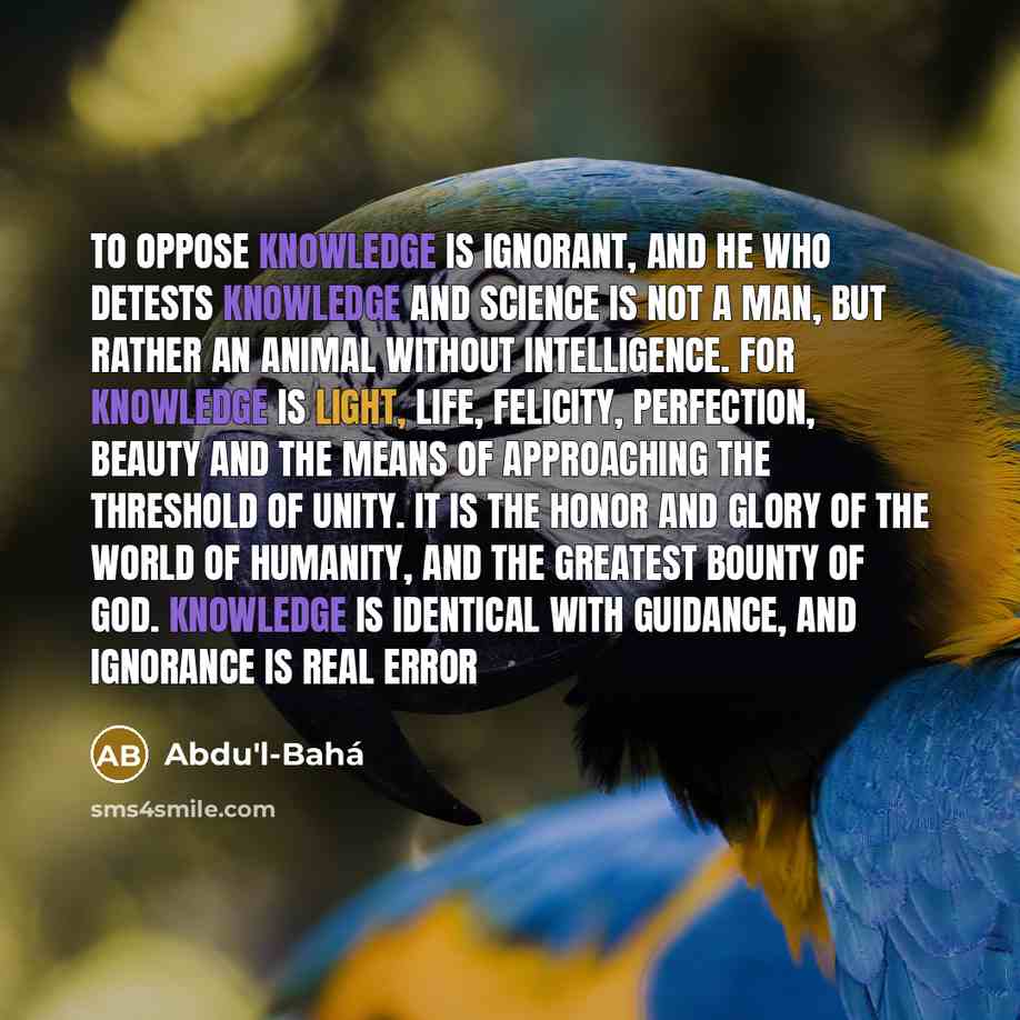“To oppose knowledge is ignorant, and he who detests knowledge…” quote by Abdu'l-Bahá