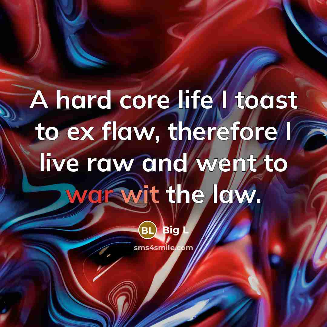 “A hard core life I toast to ex flaw, therefore…” quote by Big L