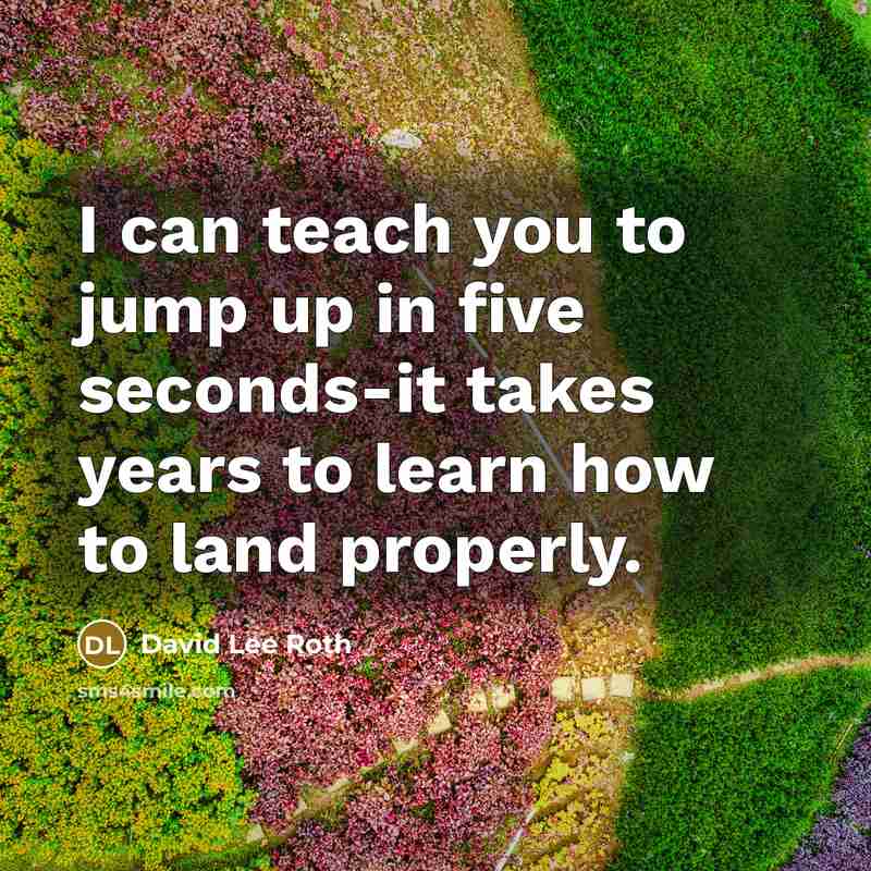 “I can teach you to jump up in five seconds-it takes years to learn how to land properly.” quote by David Lee Roth