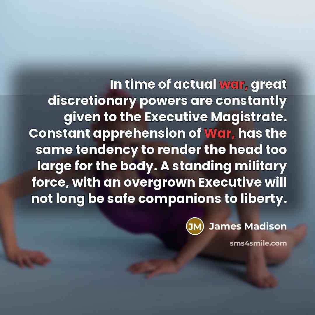 “In time of actual war, great discretionary powers are constantly…” quote by James Madison