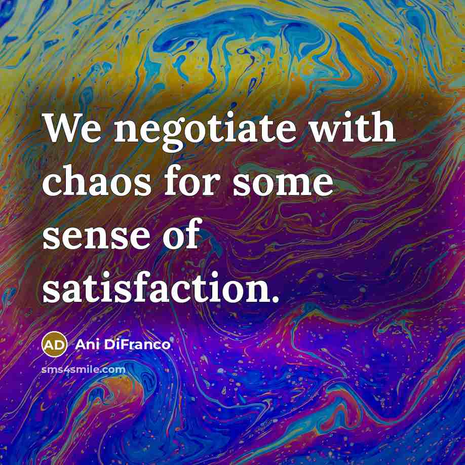“We negotiate with chaos for some sense of satisfaction.…” quote by Ani DiFranco