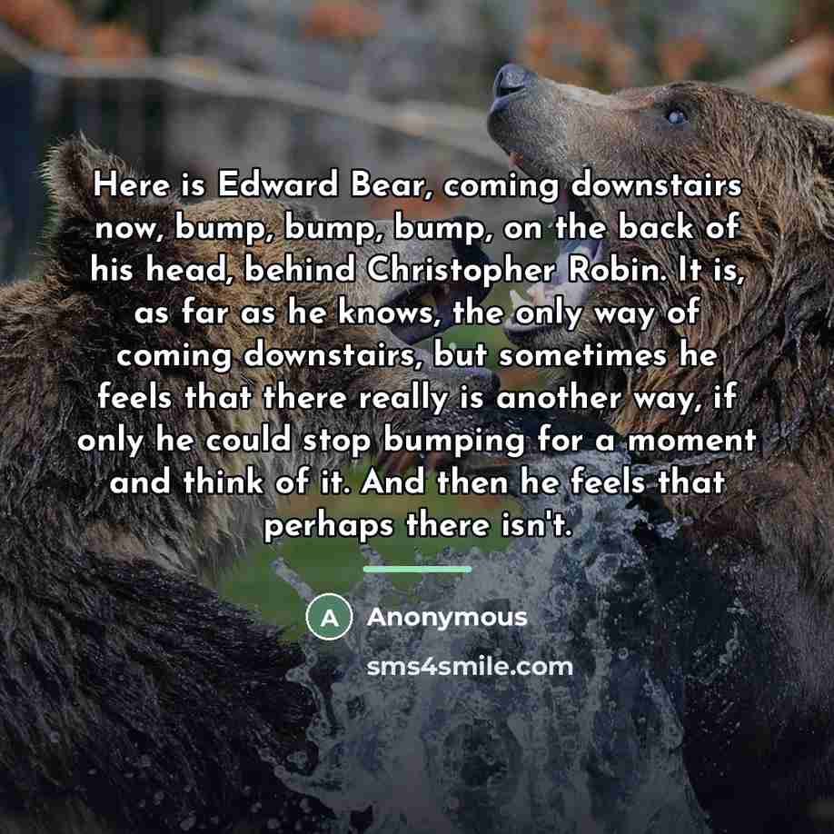 “Here is Edward Bear, coming downstairs now, bump, bump, bump,…” quote by Anonymous
